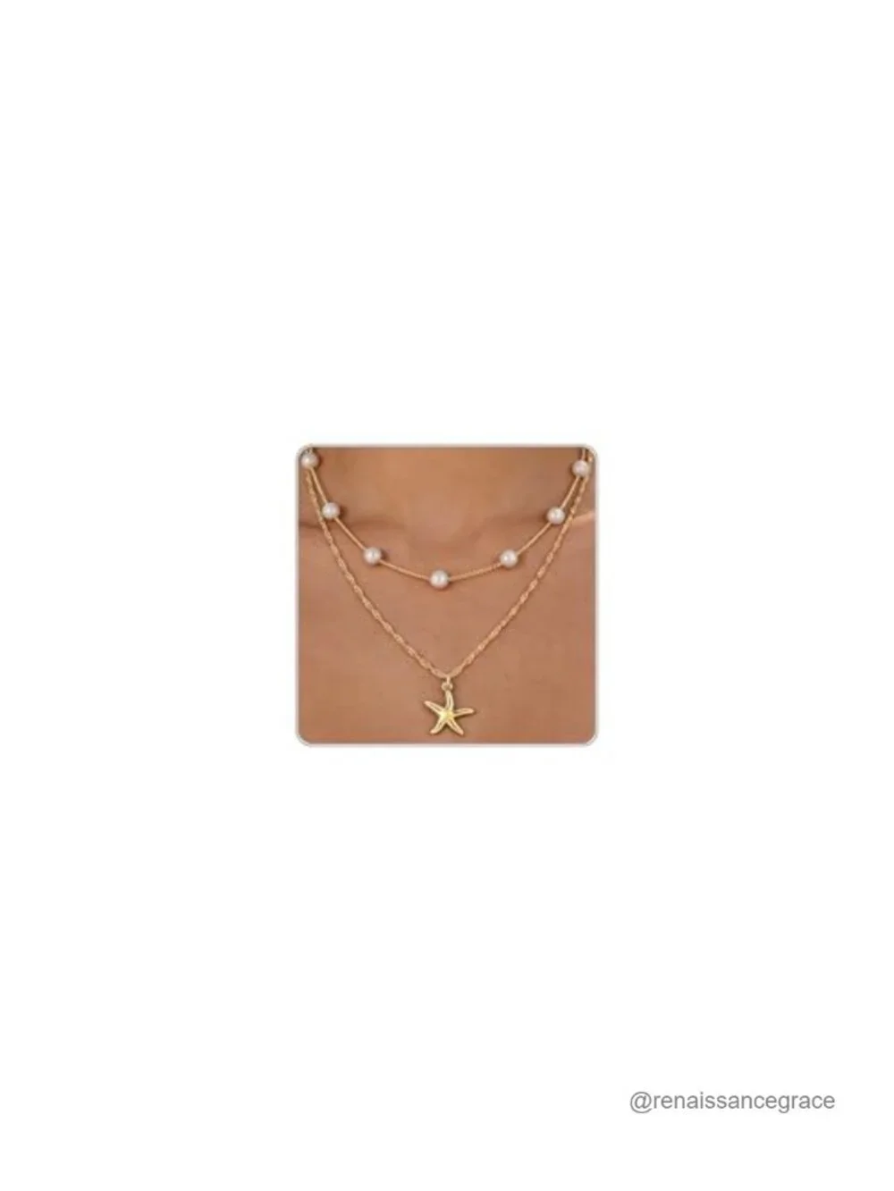 Layered Beach Shell Necklace Set, 14K Gold Plated Starfish & Pearl Charm